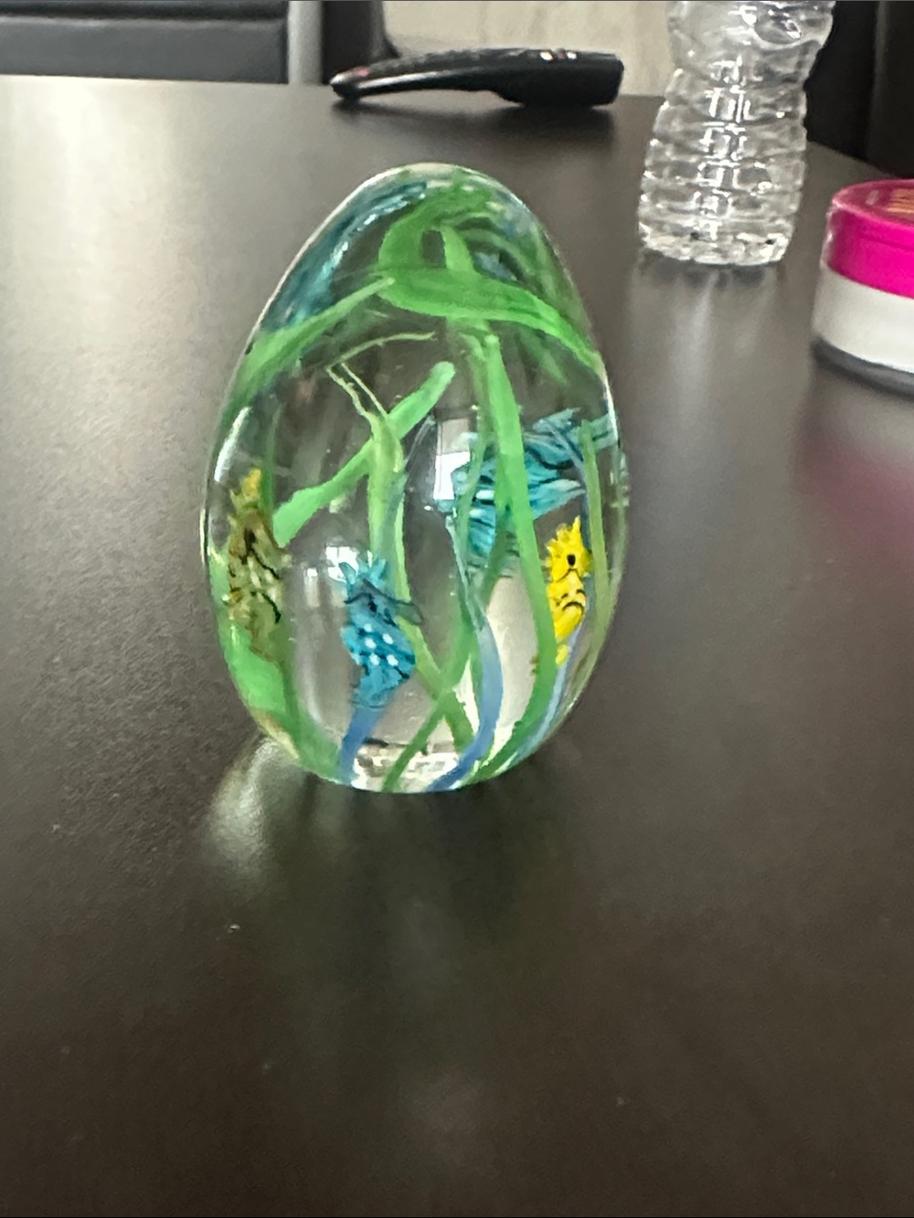 Glass Egg Paperweight with Underwater Seagrass and Seahorses